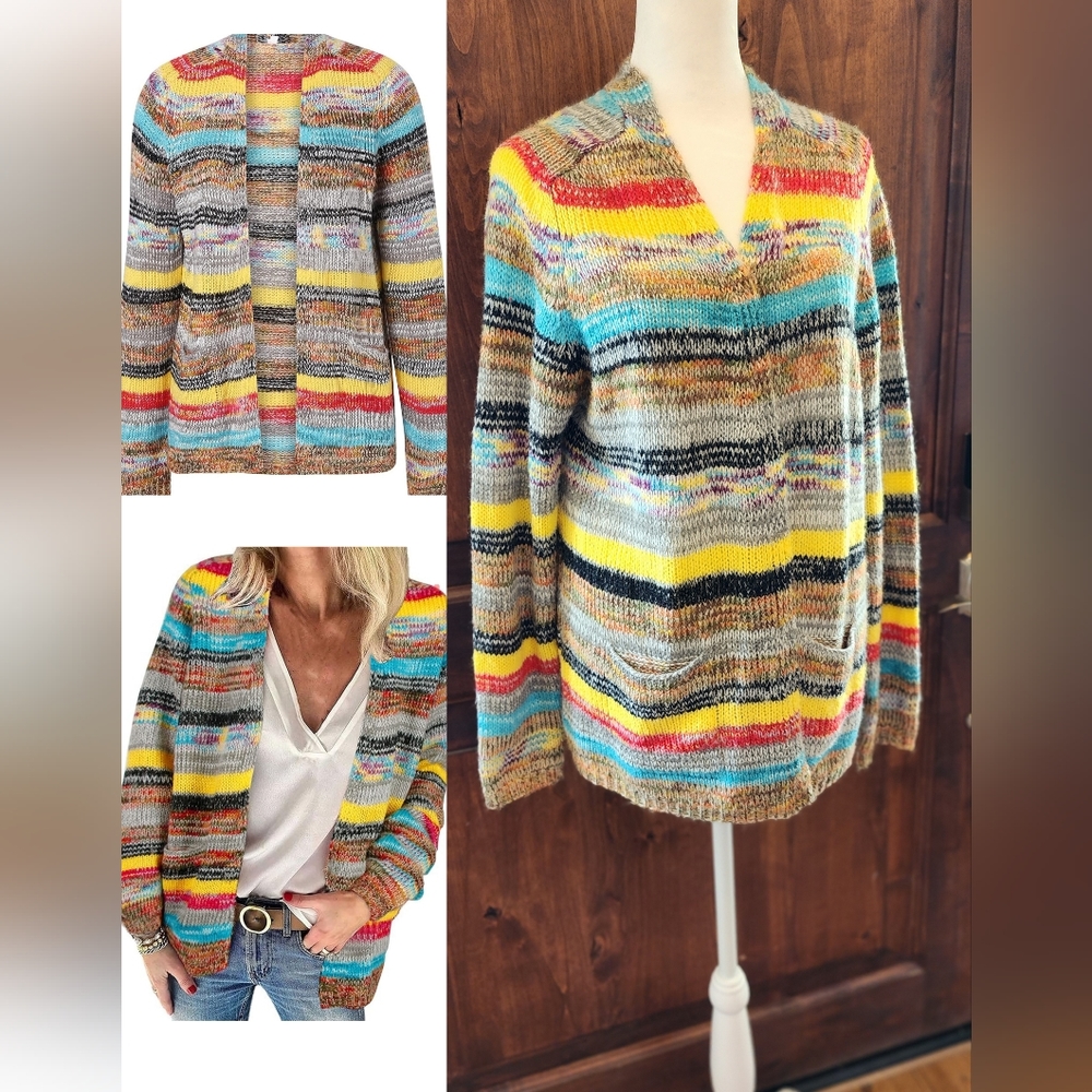 Hippie Bright Knitted Striped Cardigan Long Sleeve Sweater